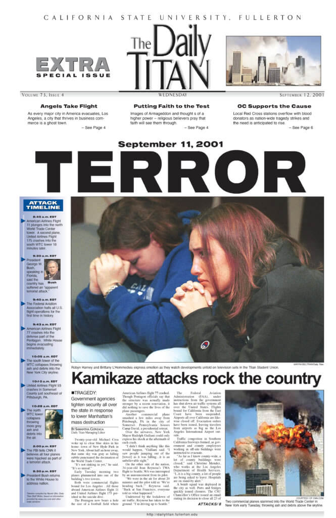 Front Page of the 9/12 issue of the Daily Titan