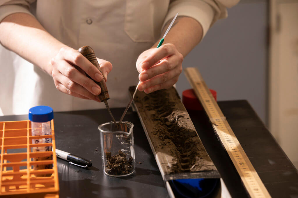 close up of sediment core sample