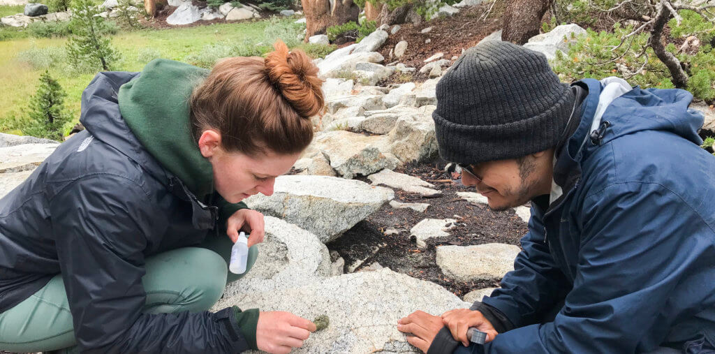 Students geologists in field