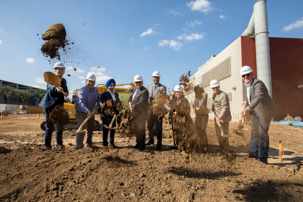 President Fram Virjee, AVP Singh, Dean Arnold Holland and Representatives from the Design and Construction Firms break ground on the Visual Arts Modernization Project.