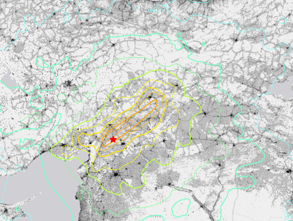 Turkey earthquake map-M 7.7