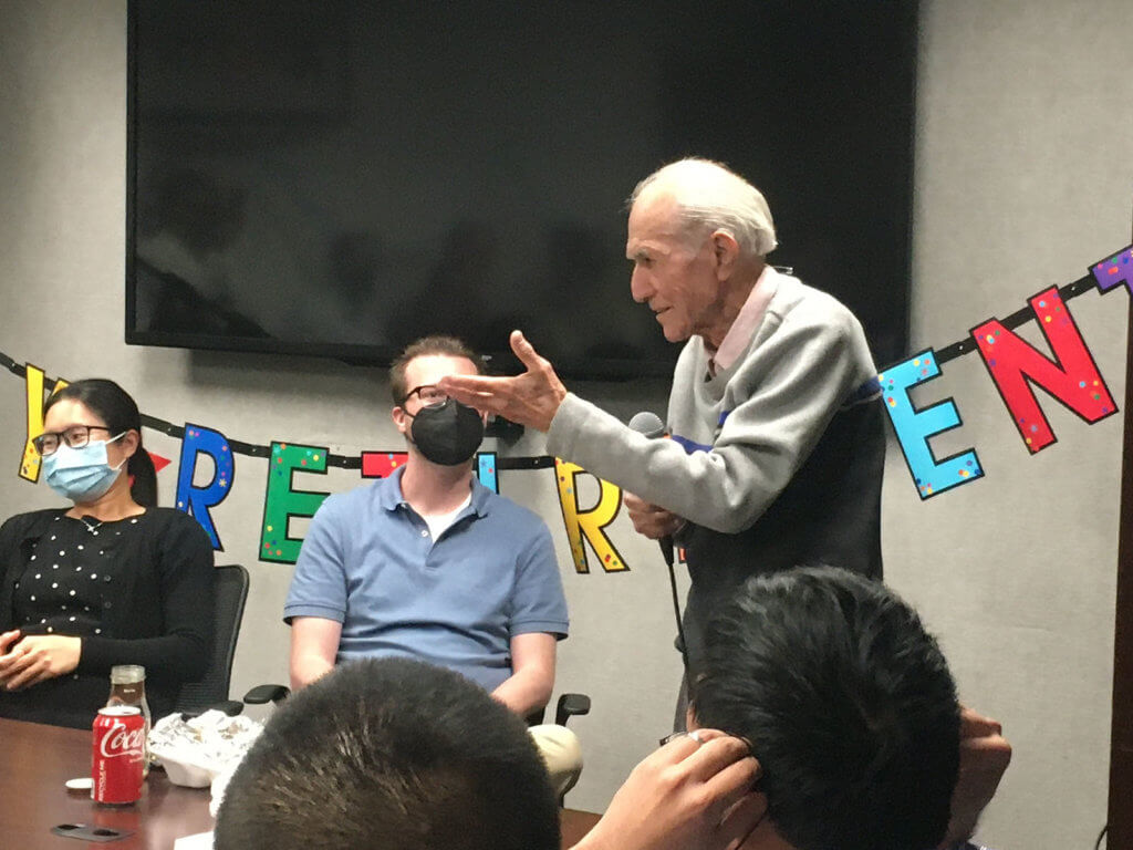 Dr. Andy Bazar speaks during his retirement lunch