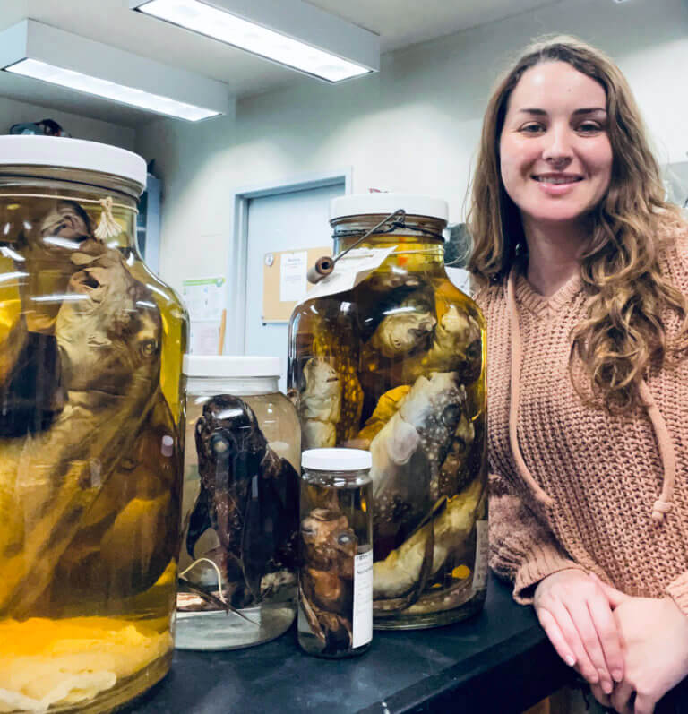 Katie Kern with lab specimens