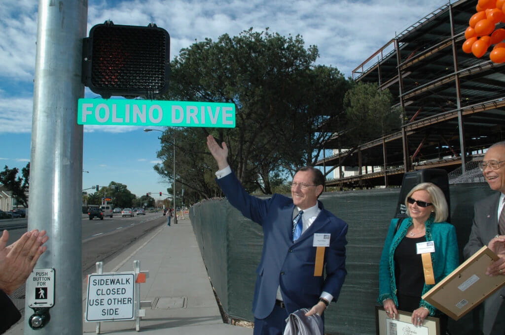 Paul Folino celebrates the unvieling of Folino Drive in 2006.