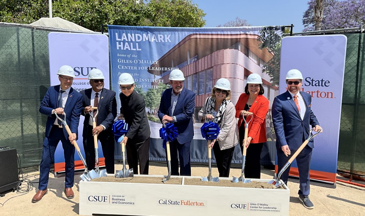 Donors and university and college leaders at the groundbreaking of Landmark Hall