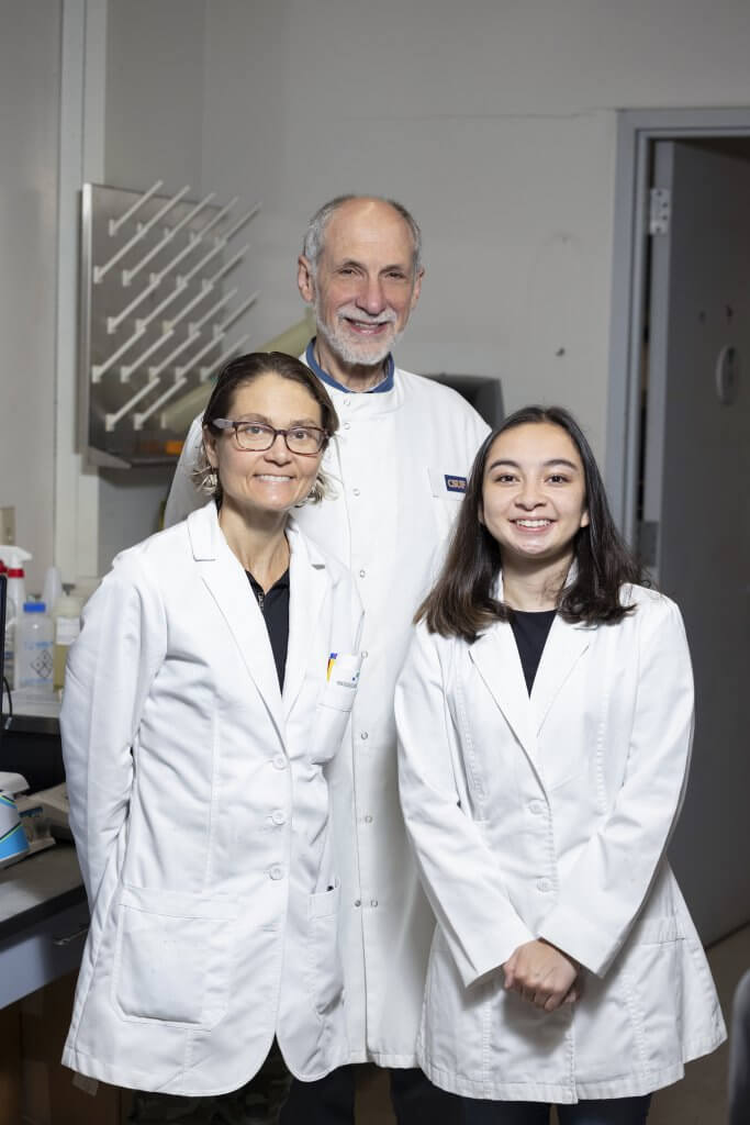 Cancer student researcher Vyanka Mezcord, with faculty advisers Marcelo Tolmasky, Maria Soledad Ramirez