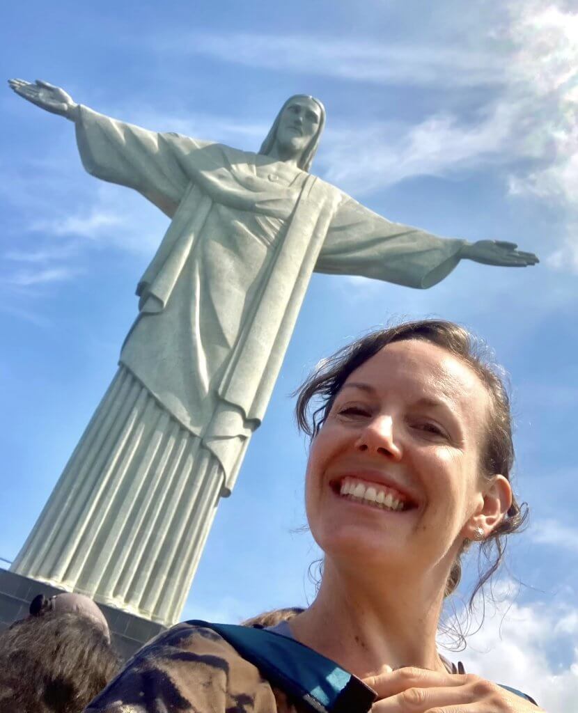 Mathematics educator and Fulbright Scholar Alison Marzocchi in Brazil at  Christ the Redeemer statue