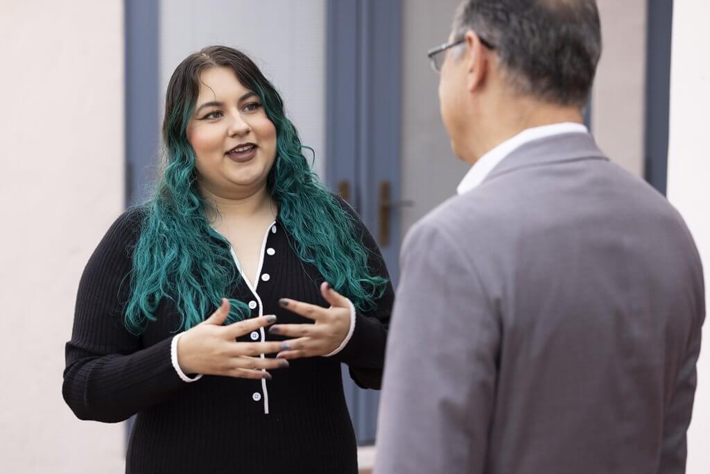 Evelyn Mares speaks with Provost Amir Dabirian