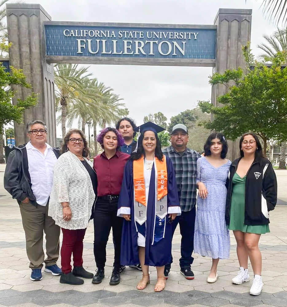 Future teacher Ivette Maya learns about civic discourse, with family at graduation