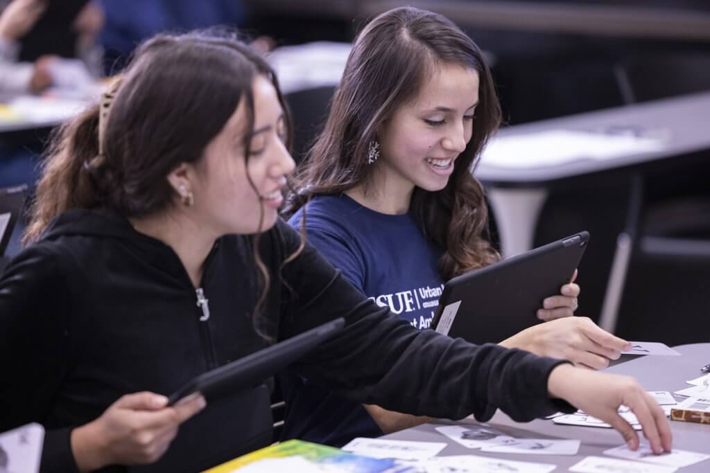 Sage Giambone working on iPad in Urban Learning Classroom