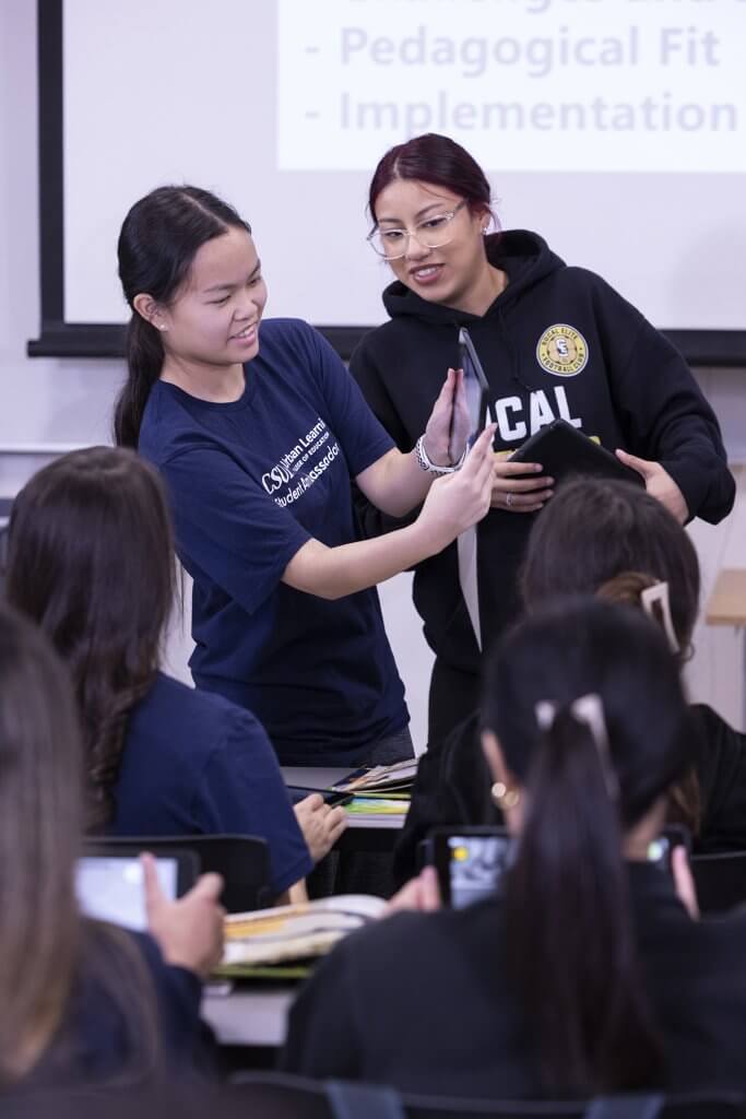 Urban Learning major Nikki Wu demonstrates iPad Augmented Reality feature