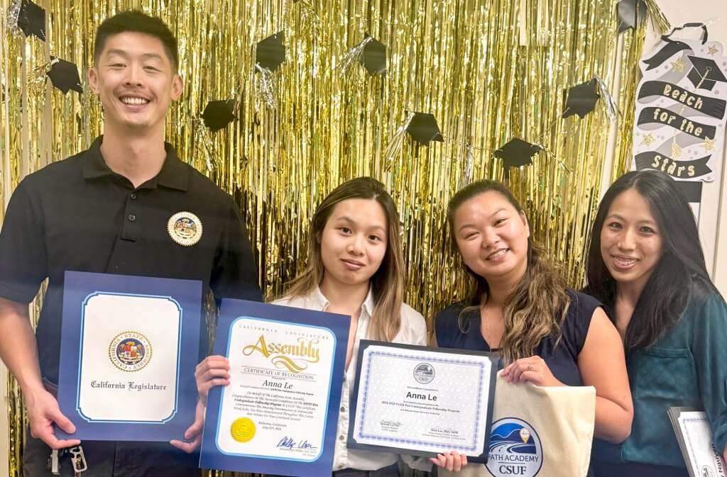 Newton Viengkhou, Anna Le; Kristal Ly, and Alice Lee, associate professor of public health program