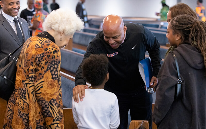 CSUF President Ronald Rochon meets with church members about the value of a college education