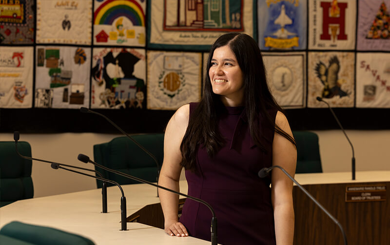 Jessica Guerrero in Anaheim Union High School District's Board Room