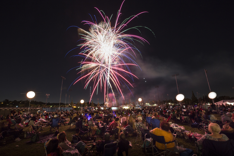 Concert goers watch fireworks