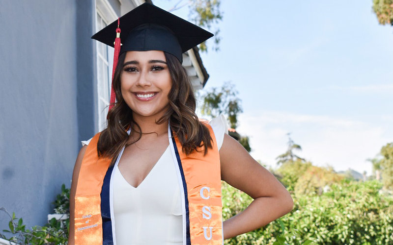 Natalie Lopez in graduation regalia.