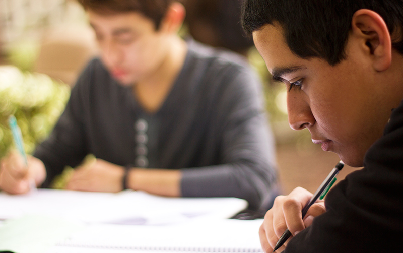 Students studying at table