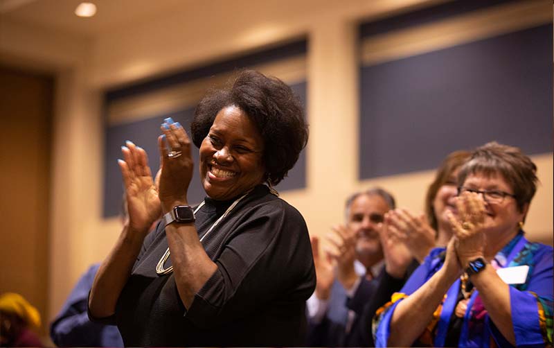 Berenecea Eanes offers a standing ovation for Jasia Morrison's performance