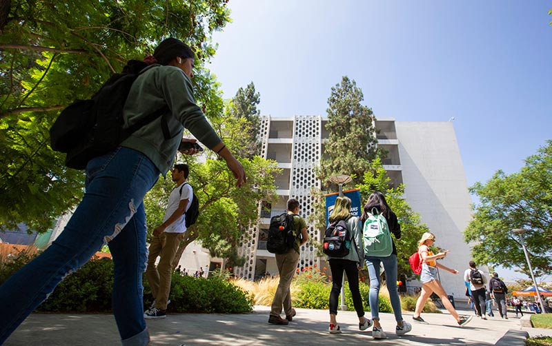 Students walk in front of McCarthy Hall.
