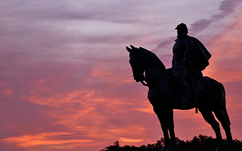 Confederate Statue at sunset