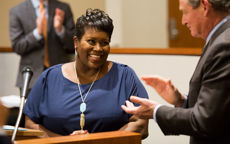 Berenecea Eanes and Chancellor Timothy P. White