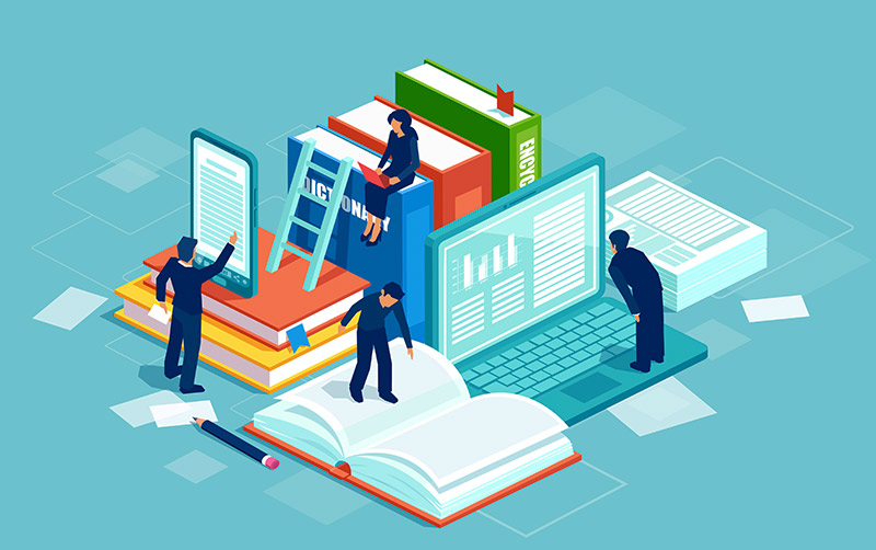 Faculty working on research and publication illustration.