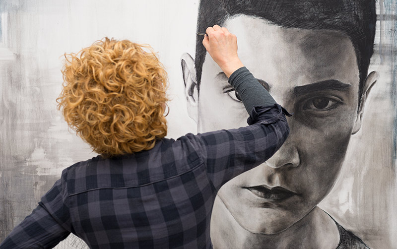 Female artist making art