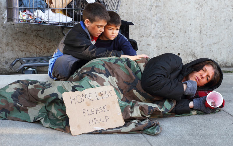 Homeless mother with two children.