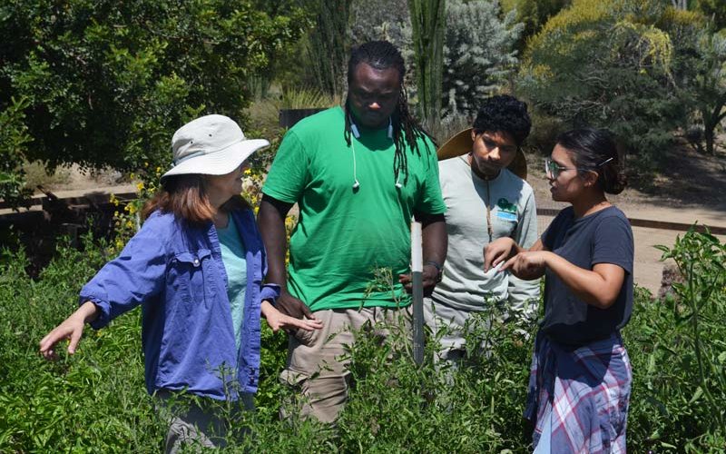 Sara Johnson with students in Arboretum