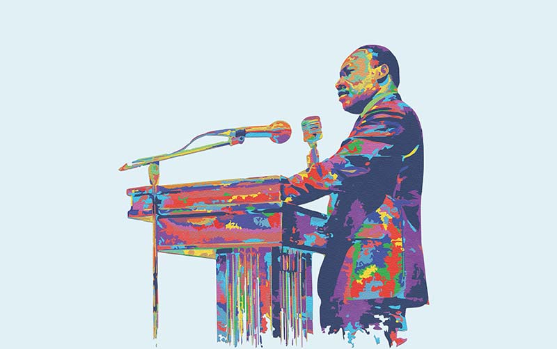 Illustration of Martin Luther King Jr. standing at podium