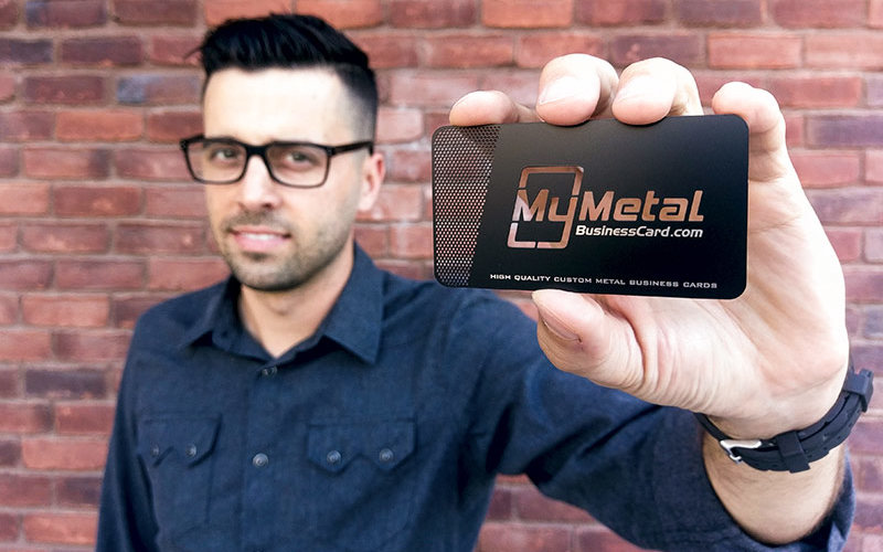 Entrepreneur with Metal Business Card