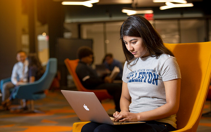 Student engaging in online learning.