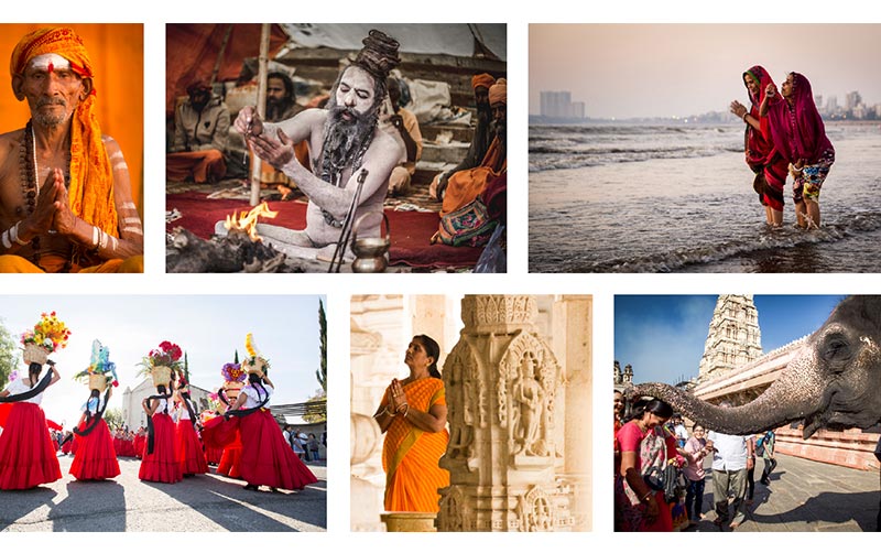Collage depicting various religions