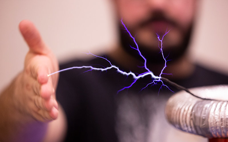 Adam Mizban demonstrates his Tesla Coil.