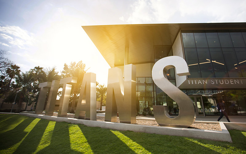 Titan letters at sunset.