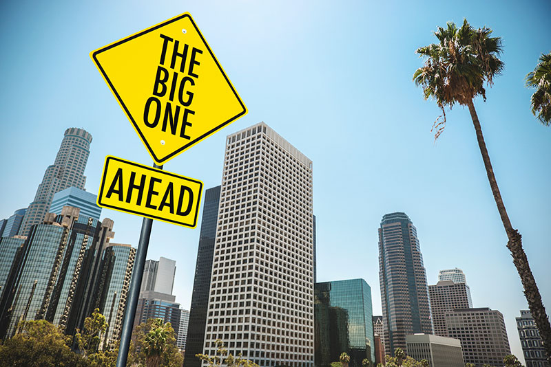 A sign of the 'The Big One' in downtown Los Angeles