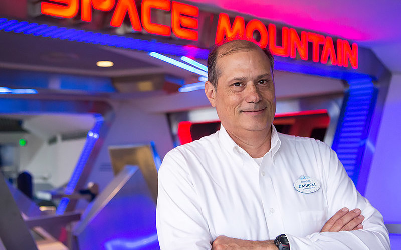 Darrell Jodoin in front of Space Mountain at Disneyland.