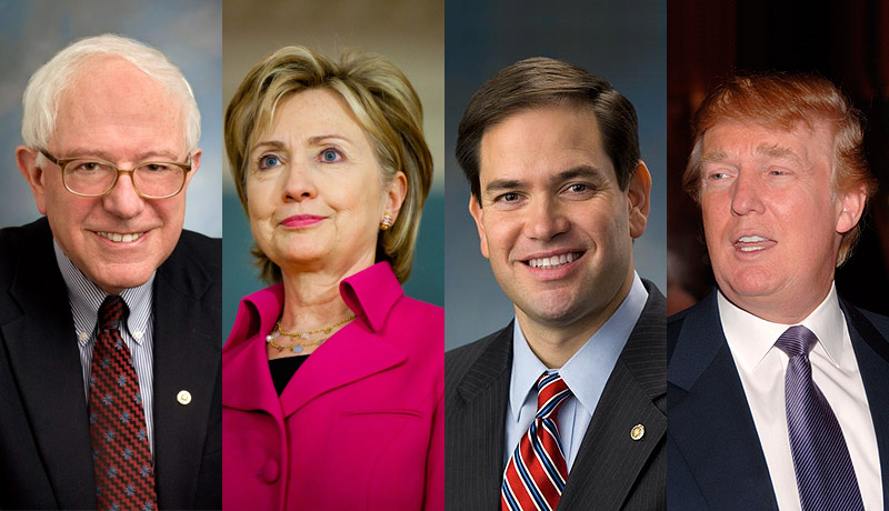 Bernie Sanders, Hillary Clinton, Marco Rubio and Donald Trump