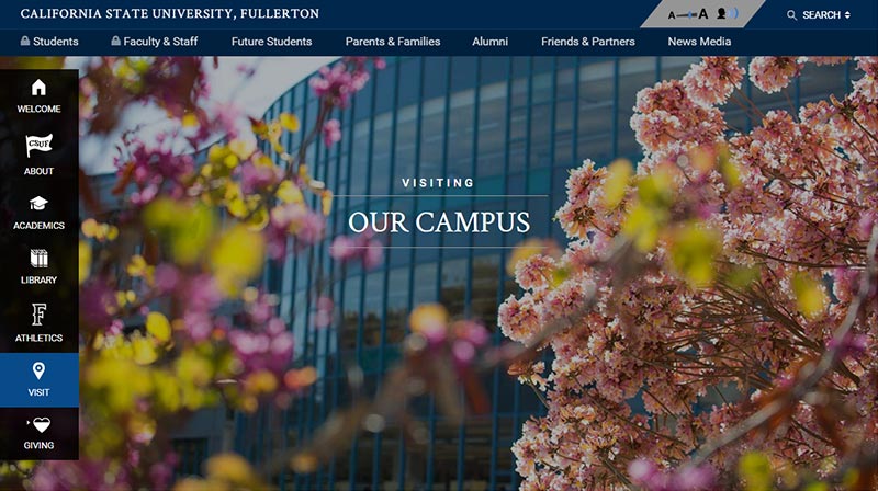 Screenshot of new CSUF homepage