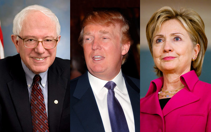 Bernie Sanders, Donald Trump and Hillary Clinton