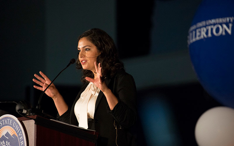 CSUF Graduate Mayra Orozco relates her personal journey with her EdTalk 'Engaging Students Through Culturally Responsive Teaching.'