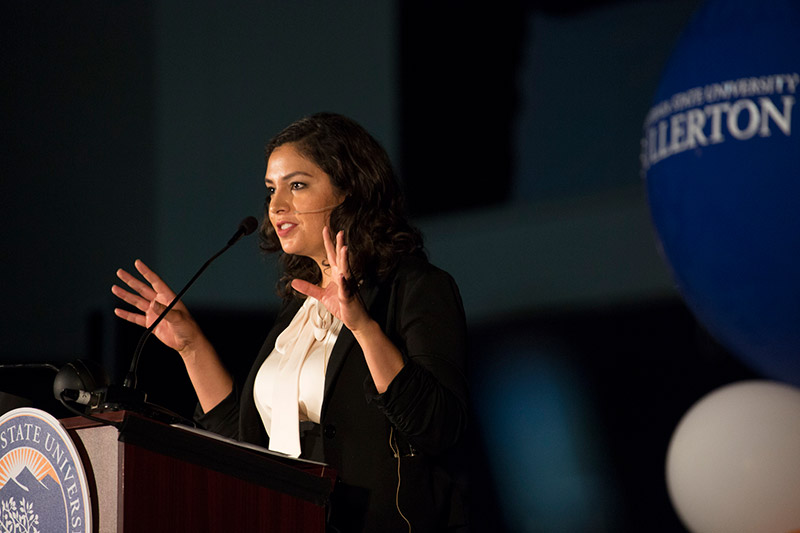 CSUF Graduate Mayra Orozco relates her personal journey with her EdTalk 'Engaging Students Through Culturally Responsive Teaching.'