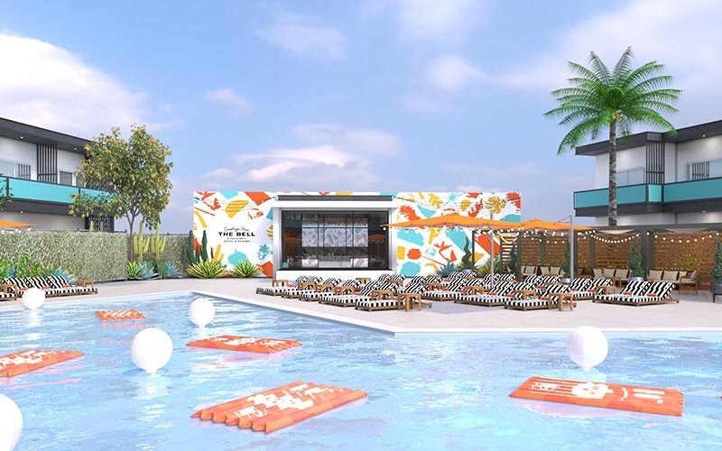 Rendering of pool view at The Bell Hotel & Resort