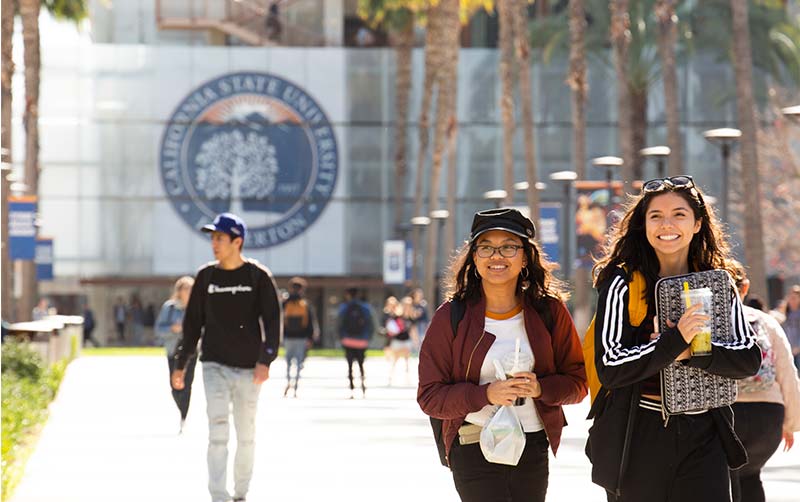 Students walking across campus
