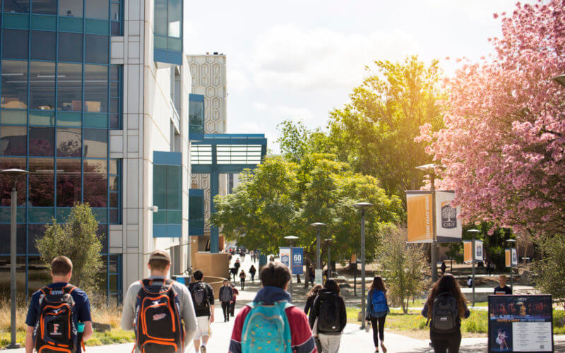 CSUF Campus with students walking