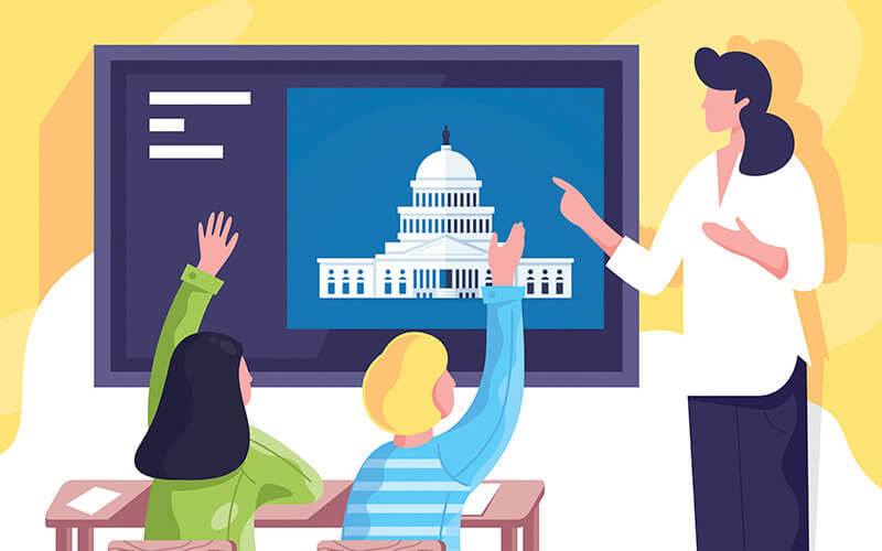 Illustrated classroom discussing Capitol Insurection