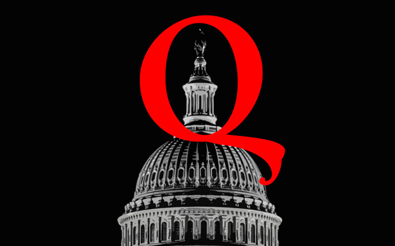 Qanon Logo above USA Capitol