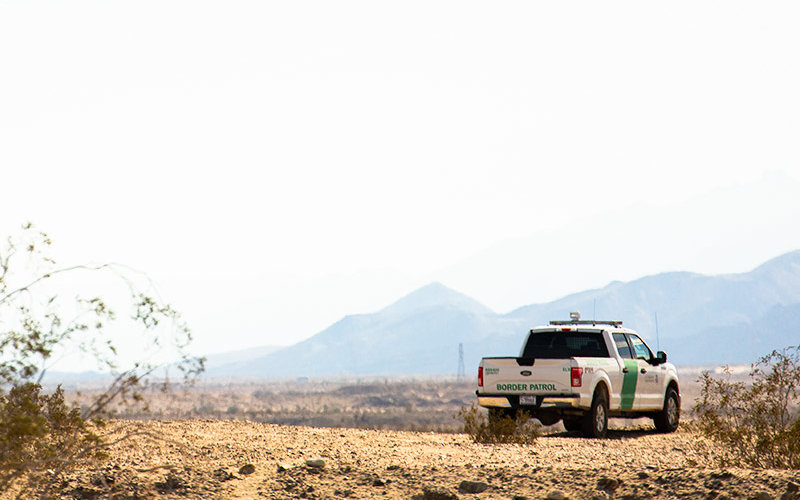 Customs Border Protection truck in desert along border