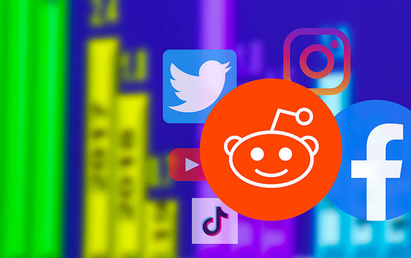 Social Media logos over investment graph