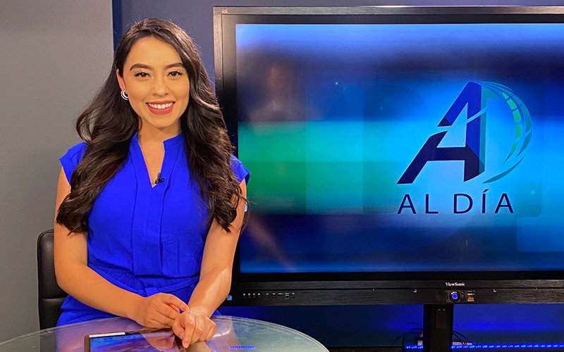 Kimberly Cruz on the Broadcast set of Al Dia